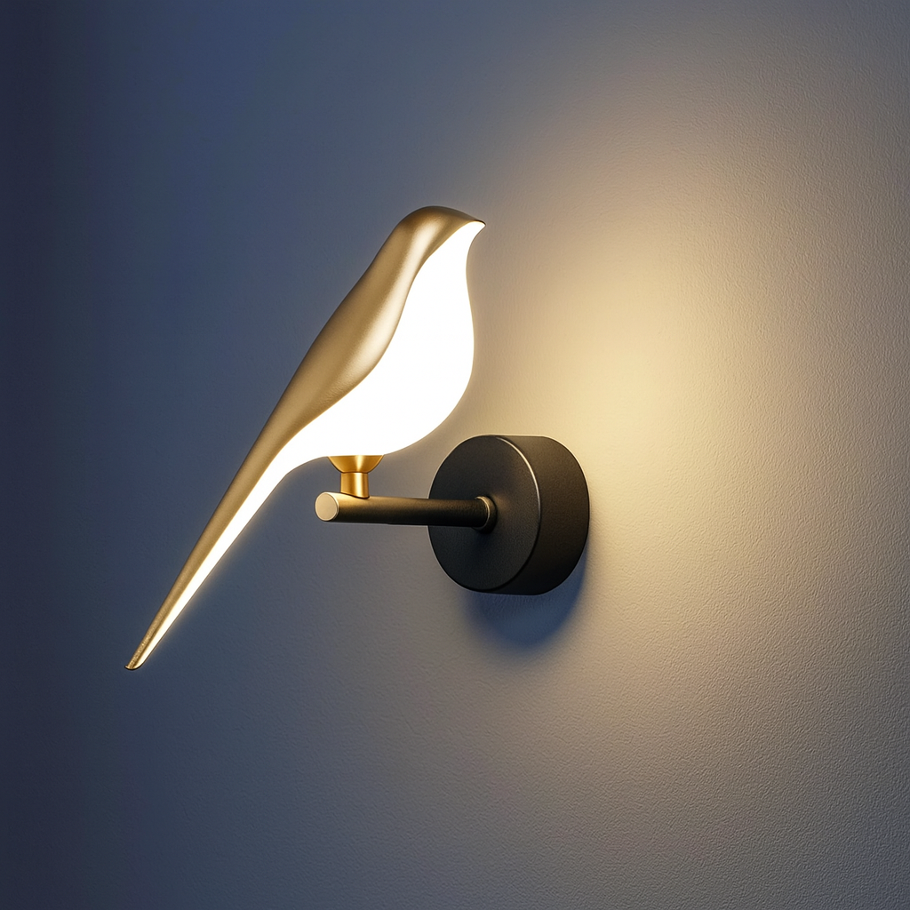 Lámpara de Pared Moderna con Forma de Pájaro para Dormitorio | Dorado