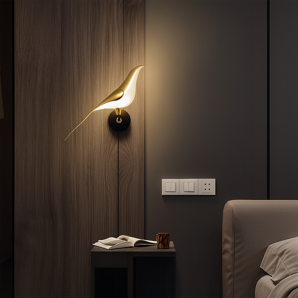 Lámpara de Pared Moderna con Forma de Pájaro para Dormitorio | Dorado