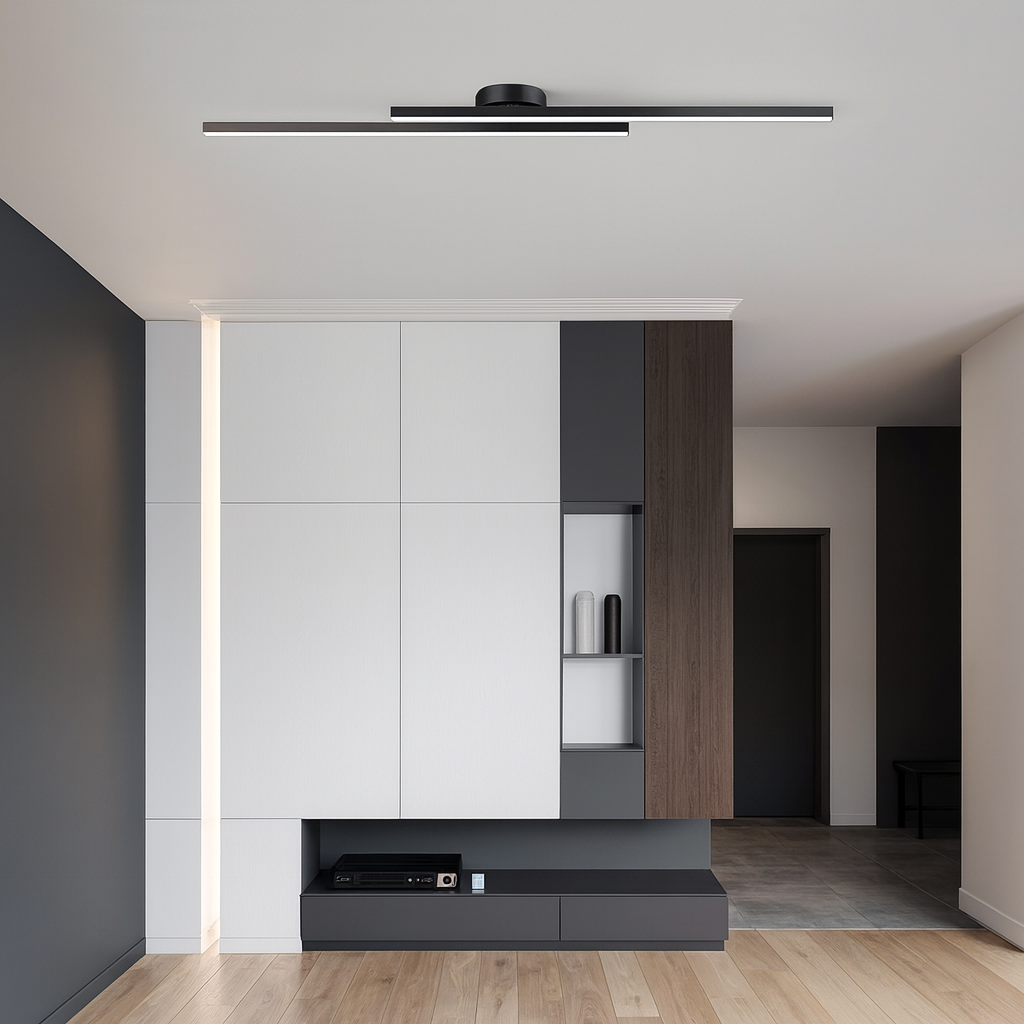Lámpara de Techo LED Empotrada de Línea Larga | Negra