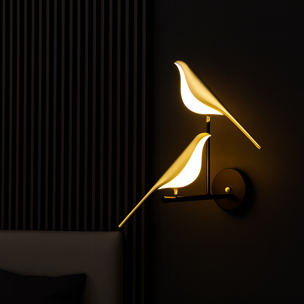 Lámpara de Pared Moderna con Forma de Pájaro para Dormitorio | Dorado