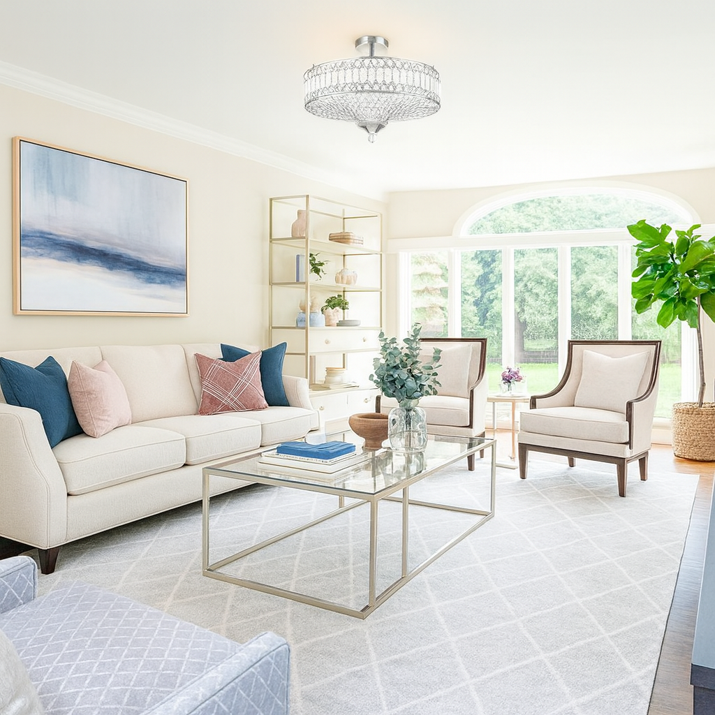 Lámpara de Techo Semifluorescente Moderna con Cristales | Tallada